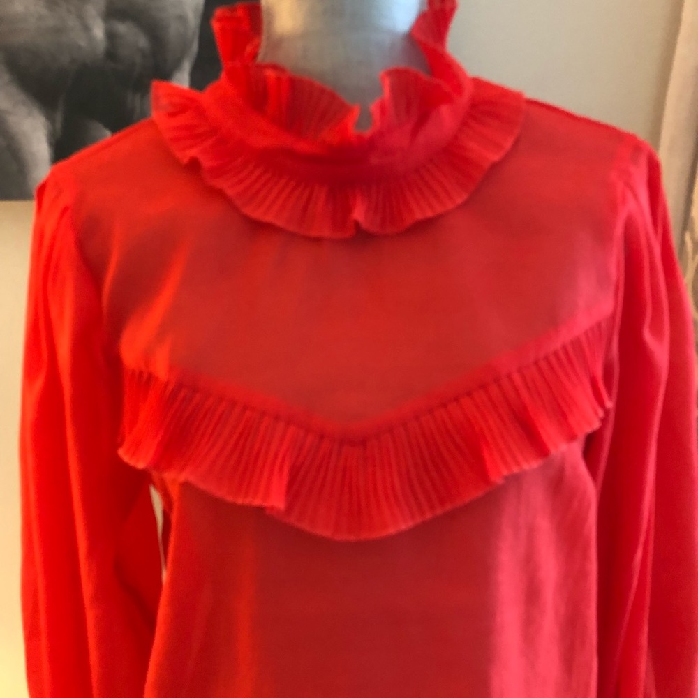 Red Orange Ruffle Blouse - Picture 2 of 6